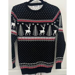 Aborilla Nordic Christmas Sweater Black w/ Reindeer & Tree Pattern Size S  NWOT